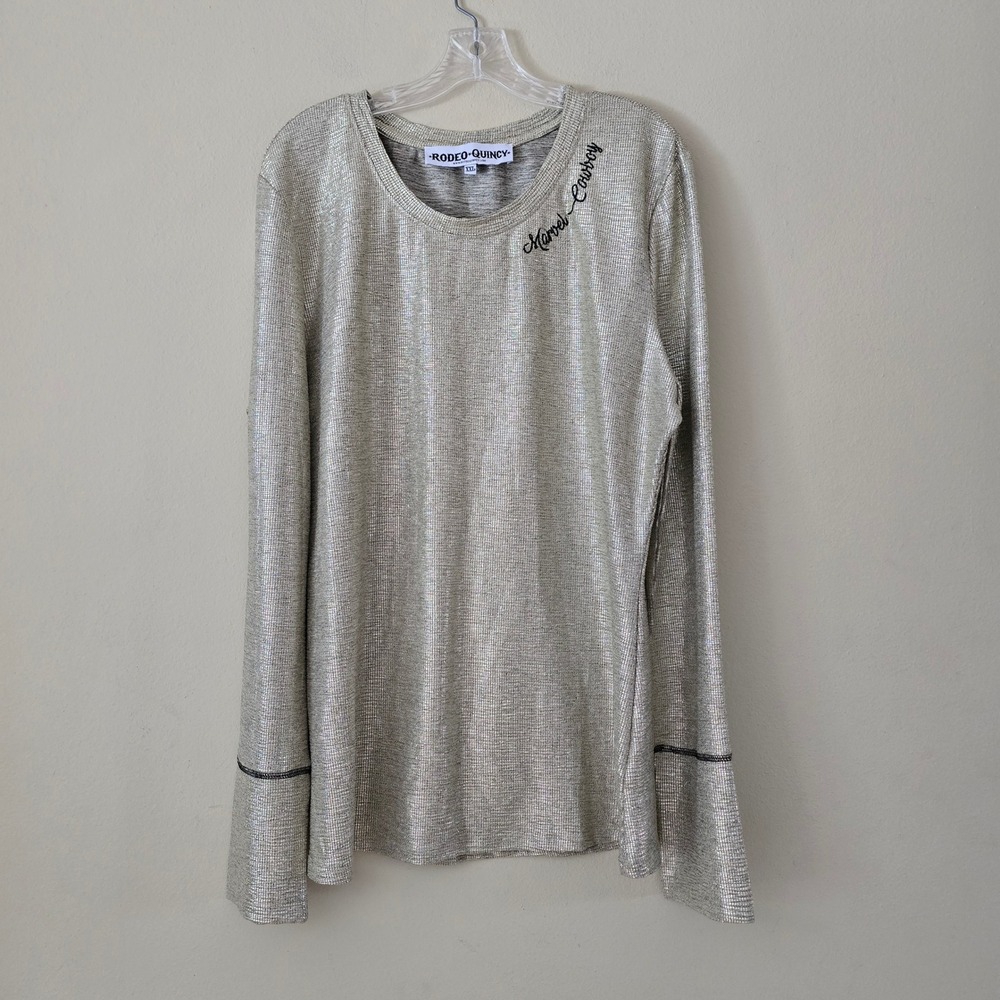 Rodeo Quincy Gold Metallic Marvel Cowboy Long Sleeve Top Size XXL